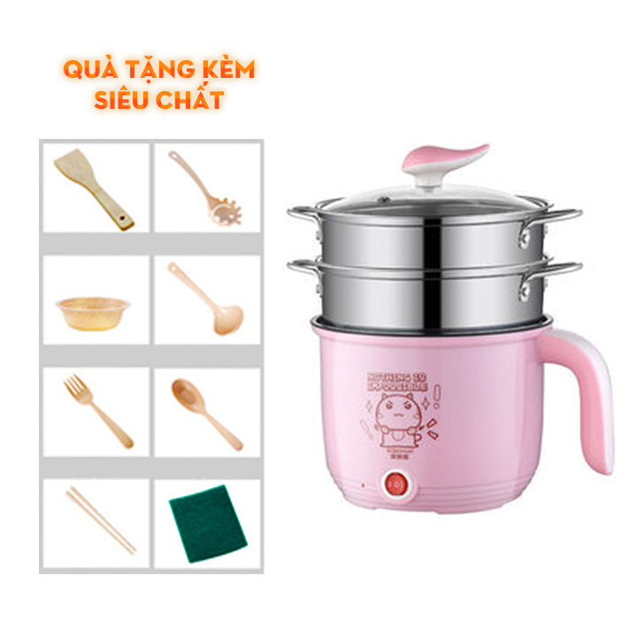 Nồi lẩu điện mini đa năng Beibeimiao, ruột nồi chống dính (tặng kèm khay hấp và bộ muôi thìa) - Hàng chính hãng