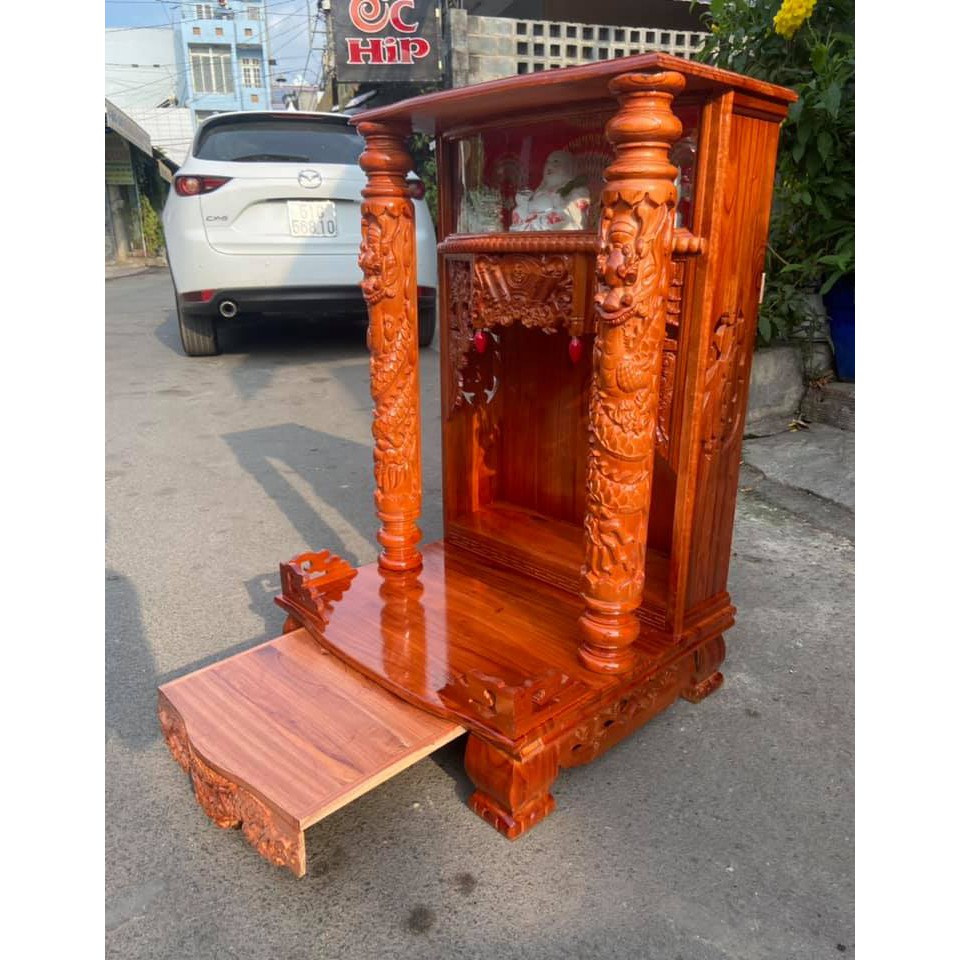 Bàn thờ thần tài ông địa gỗ xoan hộp đèn 48 x 81