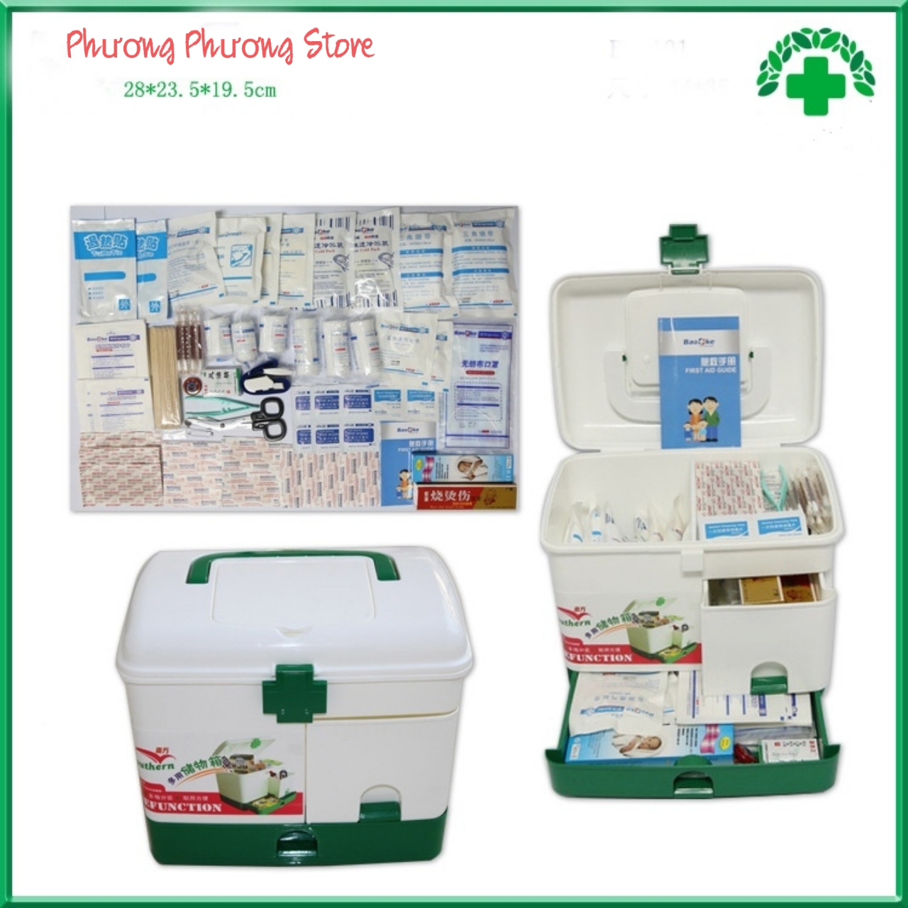 Tủ Đựng Thuốc Y Tế Di Động 3 Tầng Kèm Hộp Chia Thuốc