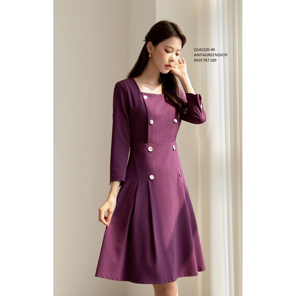 Q141220 ĐẦM XÒE CỔ VUÔNG MÀU TÍM