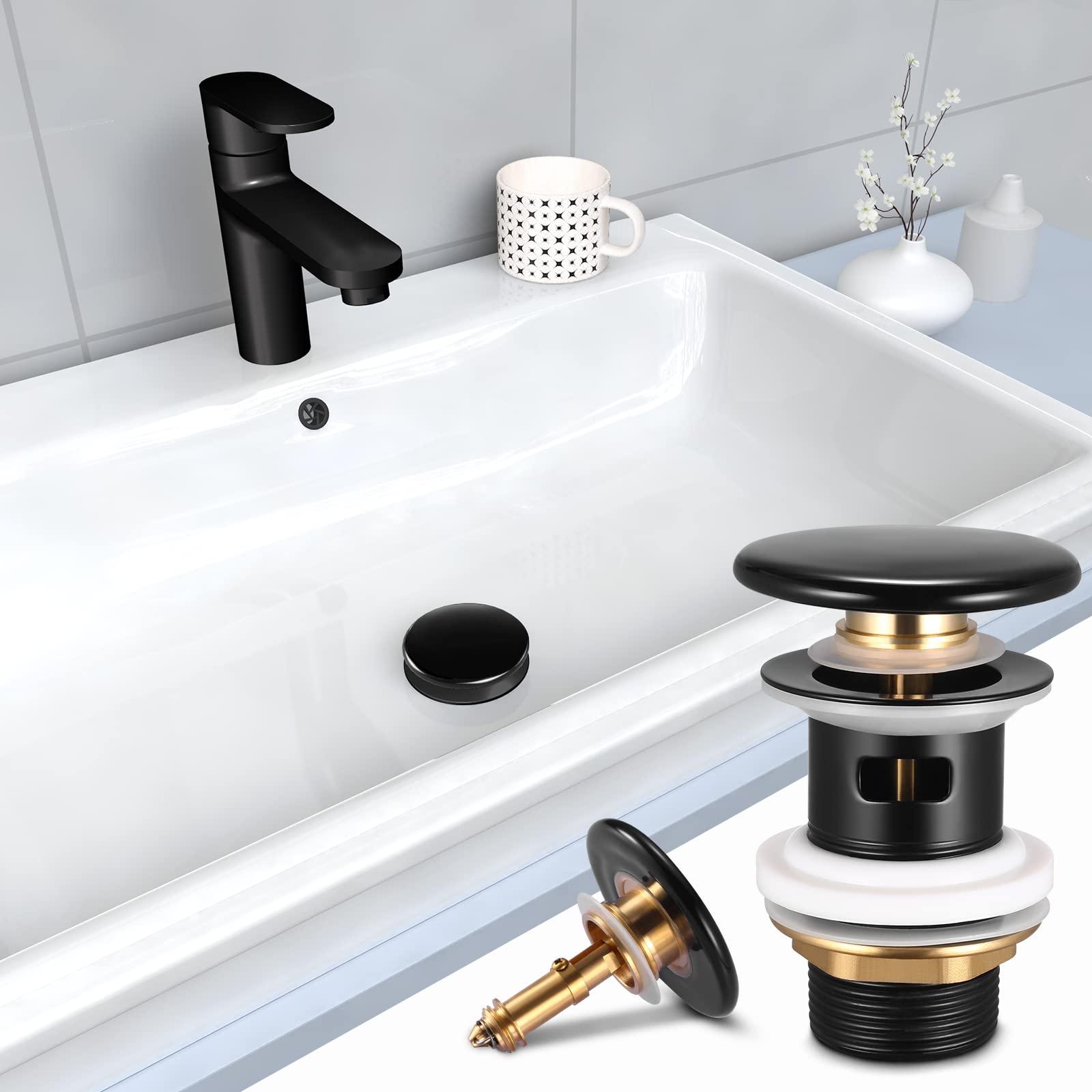 Bộ cống thoát nước với tràn màu đen, bộ thoát nước phổ quát cho bồn rửa / vanity, pop -Up cống thoát nước gốm thoát nước có phích cắm màu đen - 1 1/4 inch