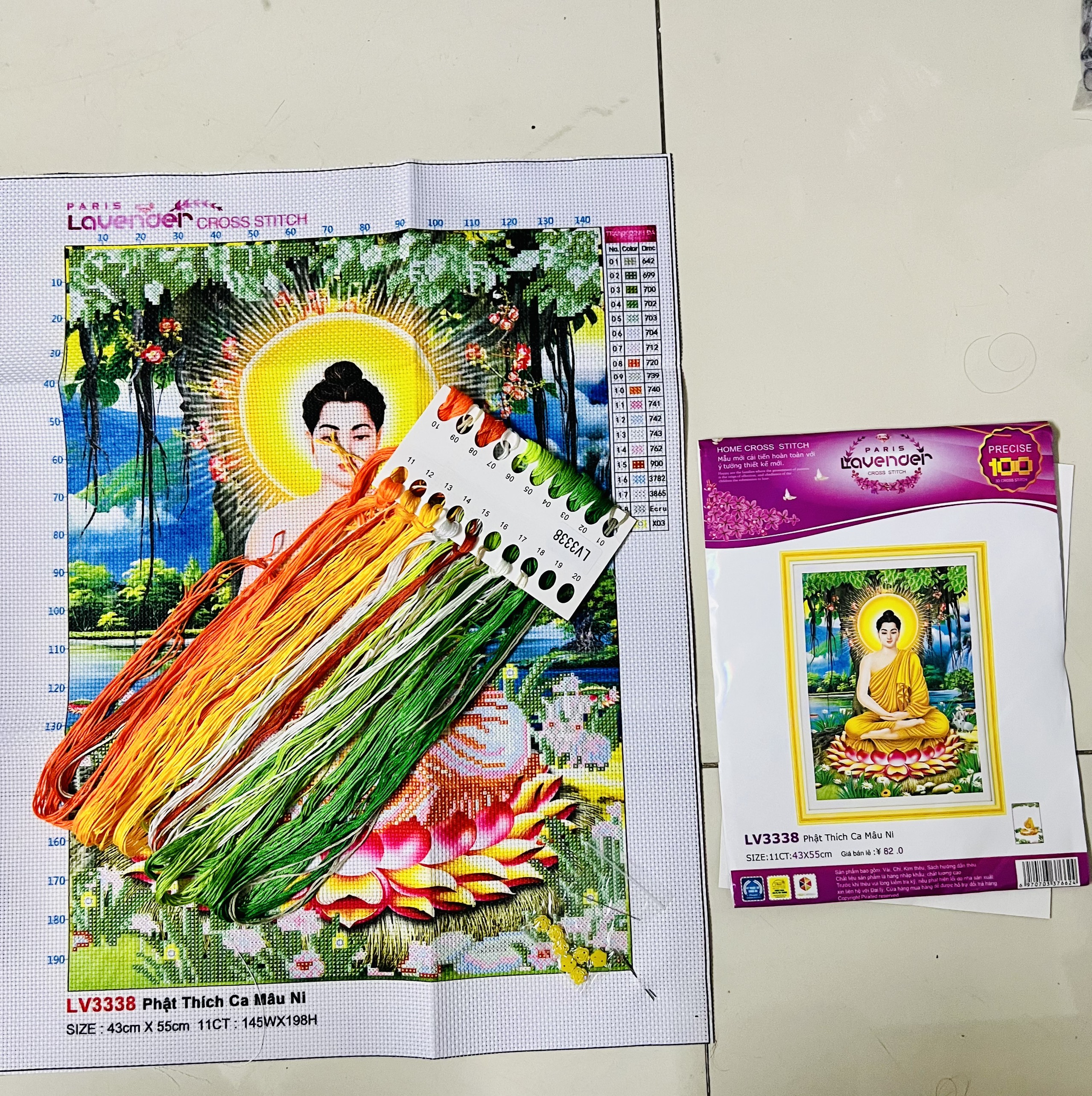 Tranh thêu chữ thập Phật thích ca LV3493, kích thước 40 x 50 cm
