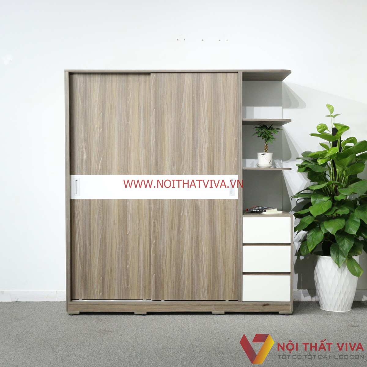 Tủ Áo Lùa Gỗ MDF Melamine Màu Xám Chỉ Trắng Bền Đẹp Giá Rẻ