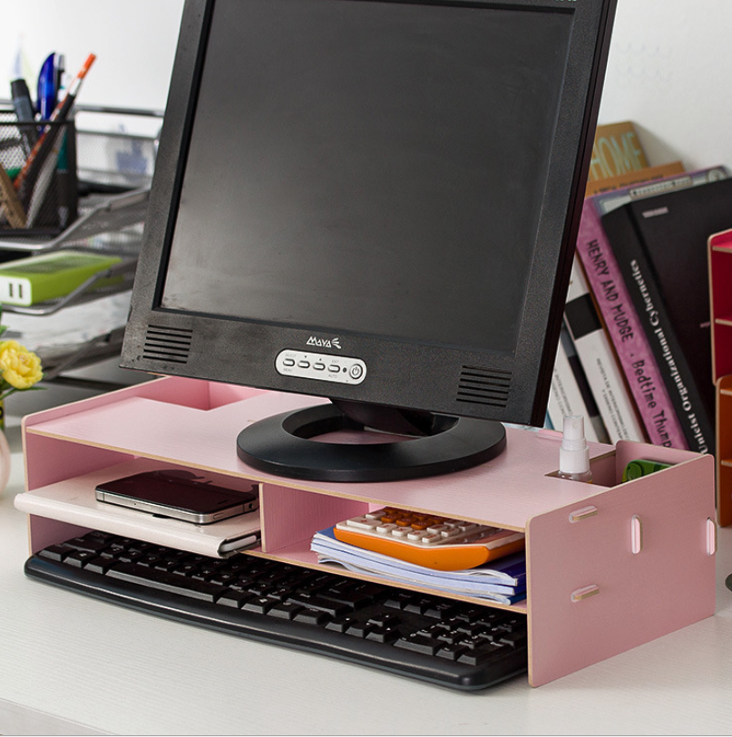 Kệ máy tính kệ sách kệ hồ sơ để bàn kèm cắm viết bằng gỗ - Tặng kèm móc khóa hình mặt cười - Giao màu ngẫu nhiên