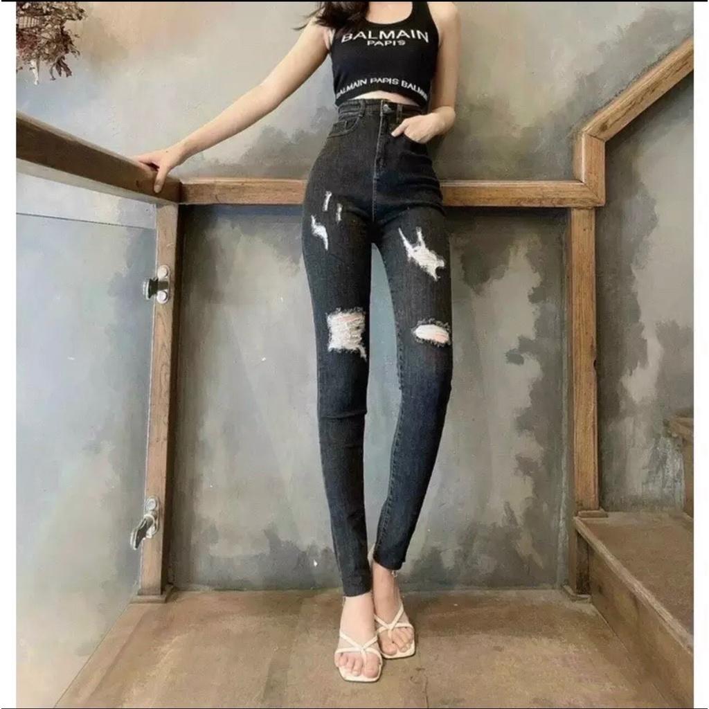 Quần jean đen rách kiểu dành CHO bIGSIZE, LƯNG CAO, CO DÃN MẠNH 4075