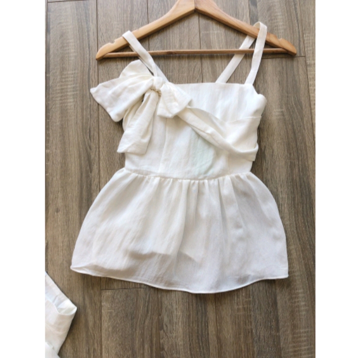 Set linen-áo 2 dây thắt nơ và chân váy xòe 2 lớp-Mặc hè xuân dạo phố,dạo biển,du lịch cực xinh và thoáng mát