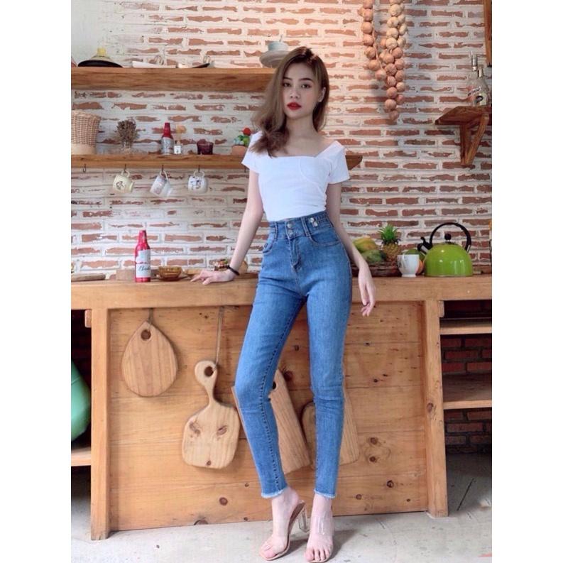 Quần jean dài lưng cao BIG SIZE Lưng siêu cao, kiểu dáng 2 nút, TUA LAI co dãn mạnh dành cho người béo 3330 Molijean
