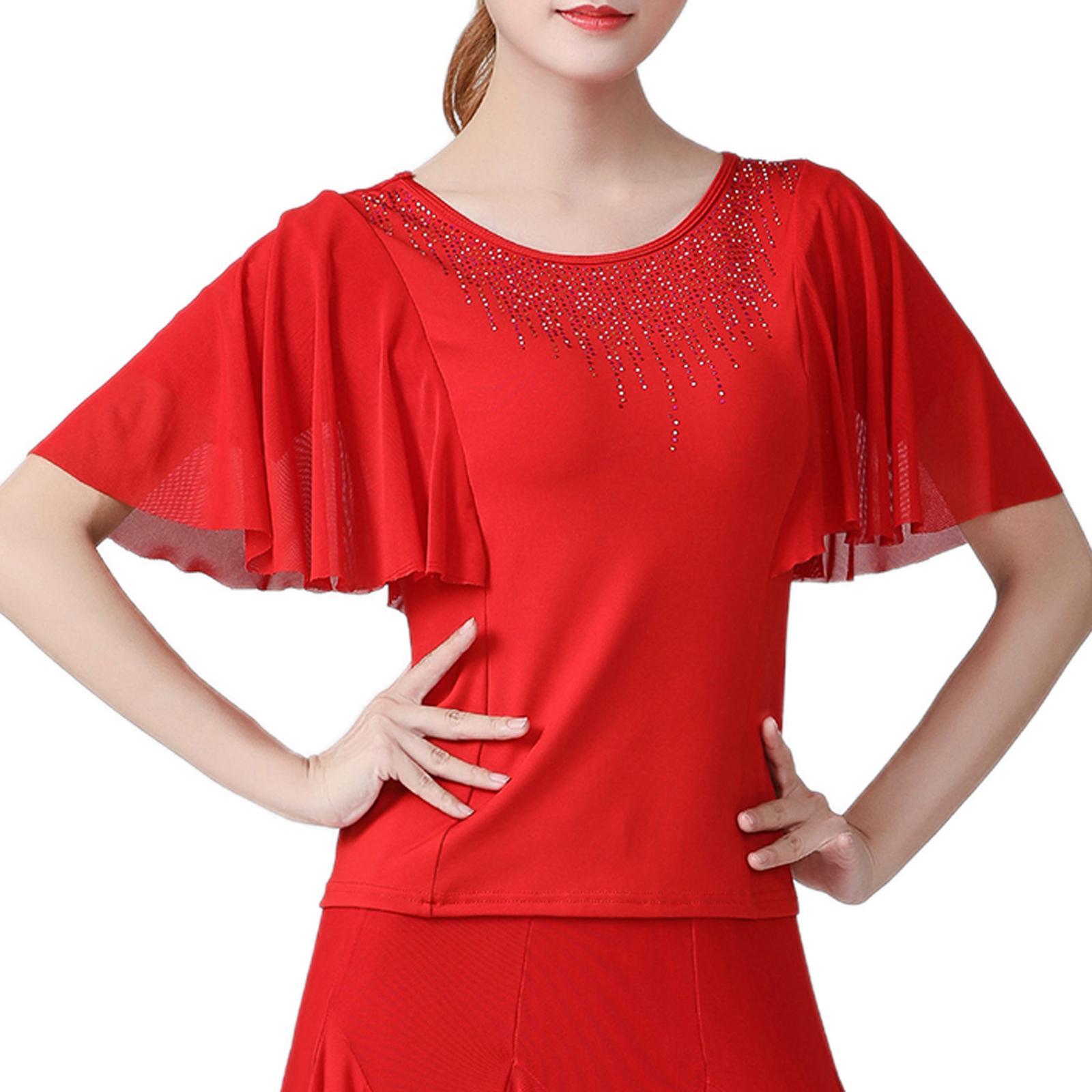 Elegant Women Dance Tops Bell Sleeves Short Sleeve Top Adults Practice Tops