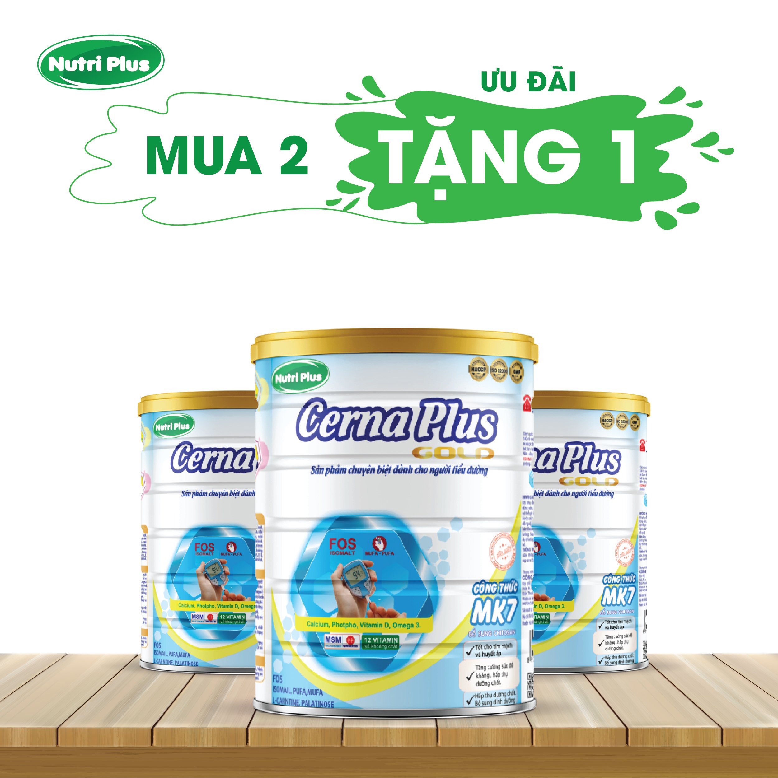 [MUA 2 TẶNG 1] Sữa bột  dinh dưỡng CERNA PLUS sữa cho người tiền tháo đường và tháo đường - (900g) Nutriplus Gold