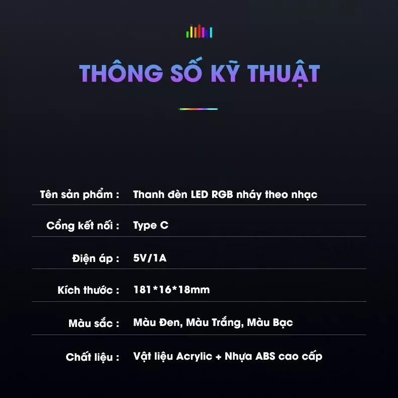 Thanh đèn LED RGB cảm ứng theo nhạc 16 triệu màu điều khiển qua APP, trang trí decor Xe Ô Tô, phòng Studio Gaming