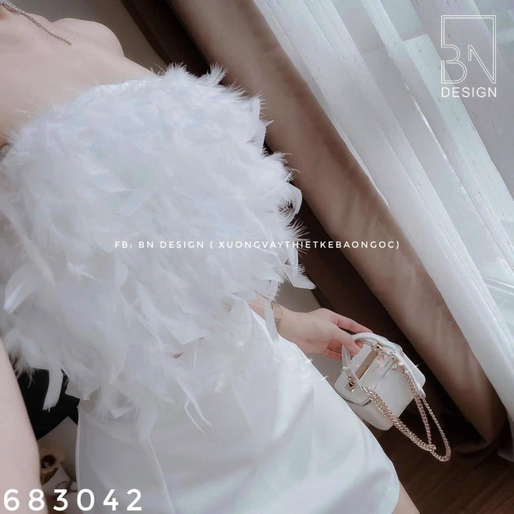 Sét đồ nữ áo lông vũ cúp ngực phối chân váy mini dáng ngắn sành điệu
