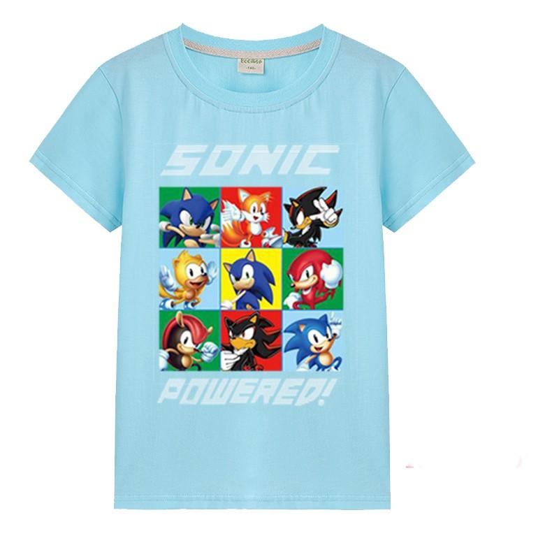 BST Áo Thun 100% Cotton Tay Ngắn Cổ Tròn In Hình Sonic Thời Trang Mùa Hè Cho KIS