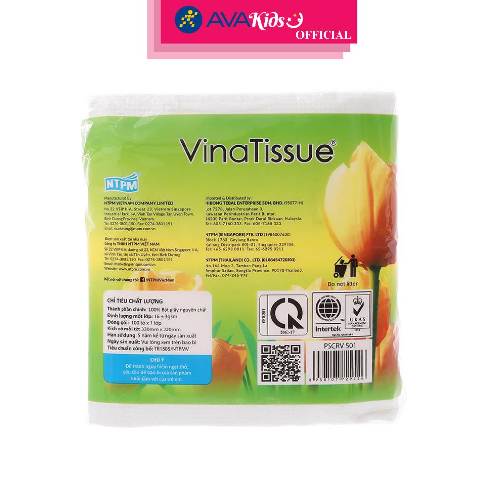 Gói 100 tờ khăn giấy ăn PREMIER VinaTissue không mùi 1 lớp - Hàng Chính Hãng