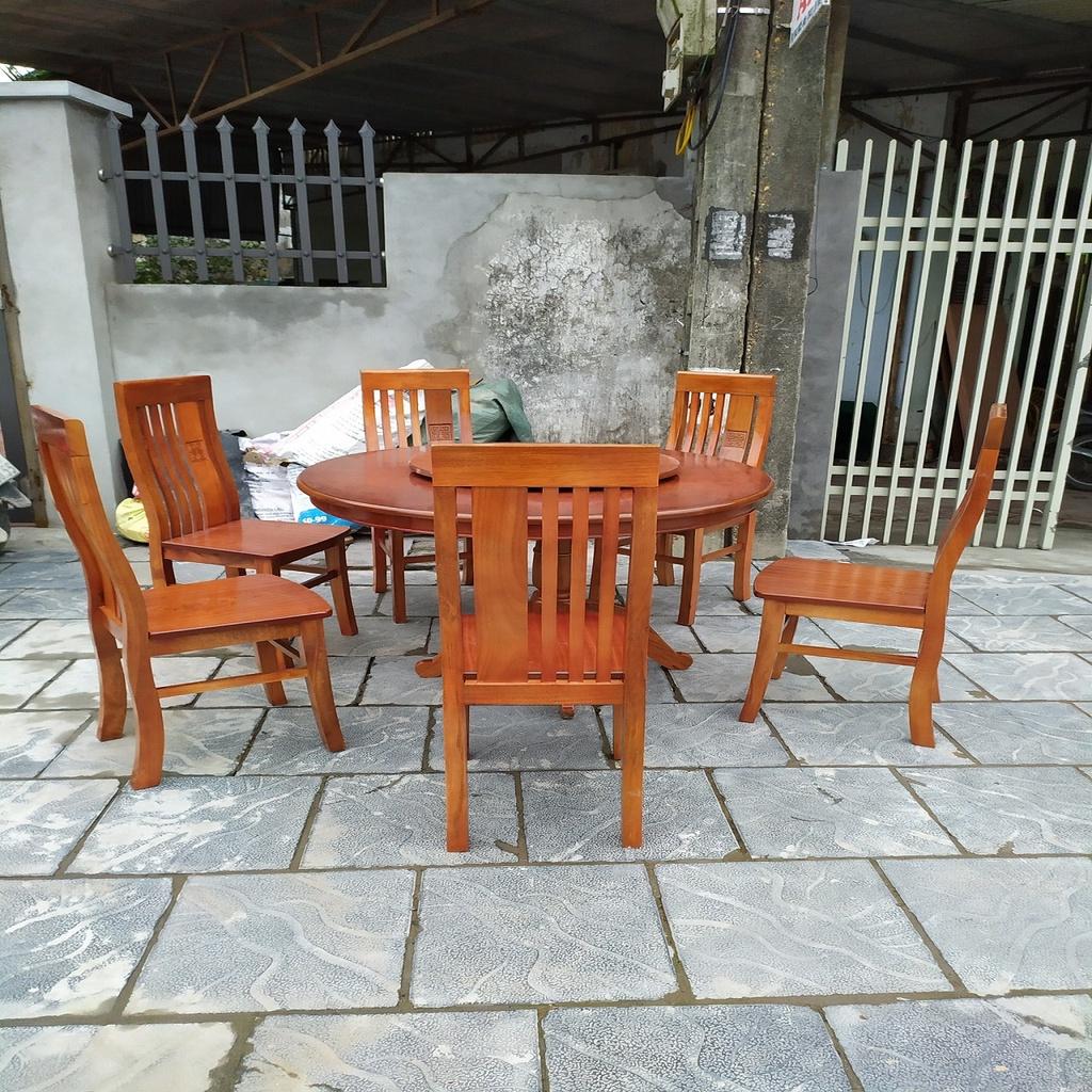 Bàn Ăn Tròn Thọ Cân 6 Ghế Gỗ Hương Đá