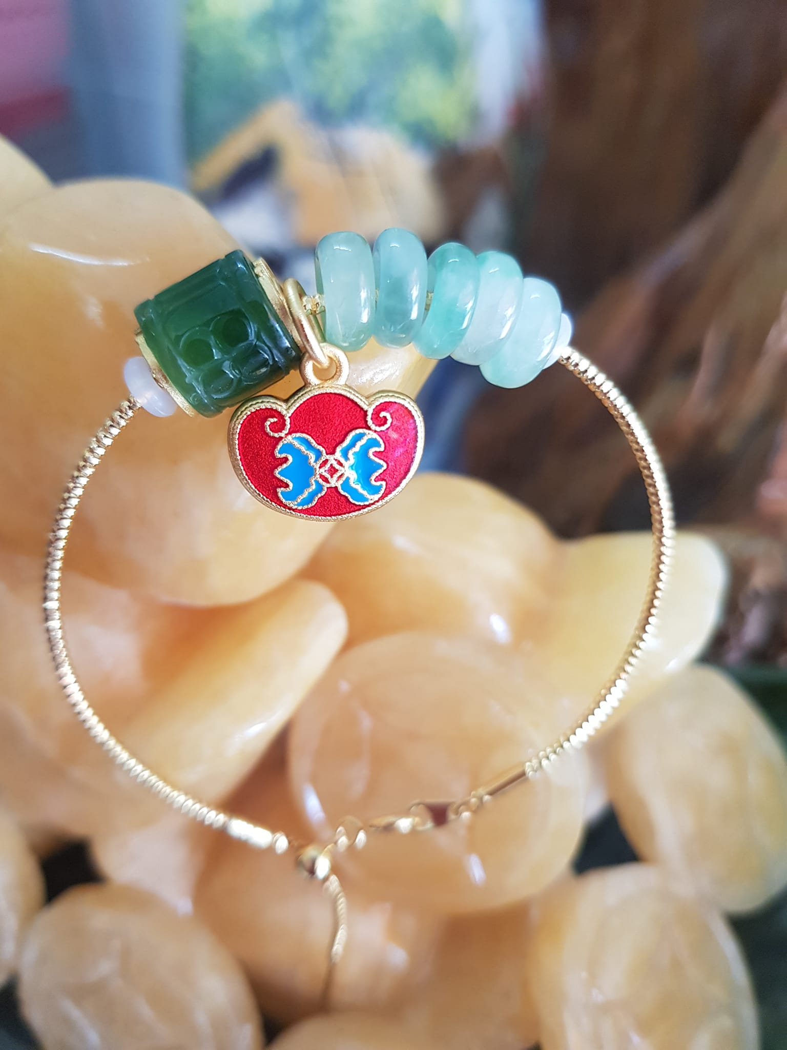 Vòng Tay Charm 5 Đồng Tiền Xanh ngọc nhẹ Hạt Lu Xanh Đậm Đá Cẩm Thạch Tự Nhiên Vòng phối phụ kiên Đỏ Đỏ may mắn dây vàng kiểu rút đẹp xinh tay ạ