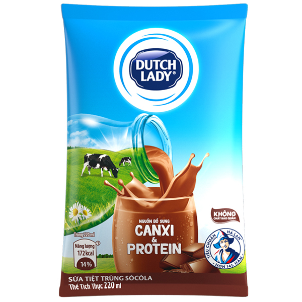 Thùng 48 Bịch Sữa Tiệt Trùng Dutch Lady Cô Gái Hà Lan Socola (48X220ml)