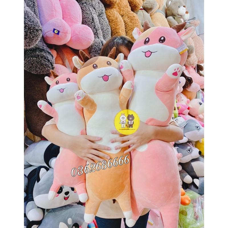 Gấu bông gối ôm bò cười hai màu nâu hồng Sỉ lẻ gấu bông cao cấp VN