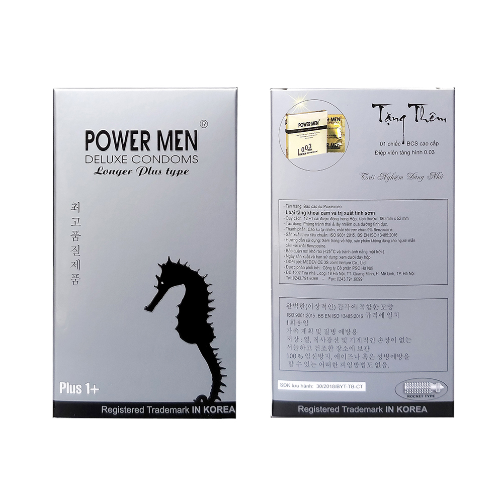 Bao cao su Powermen Tăng Khoái Cảm Hỗ Trợ Trị Xuất Tinh Sớm 12 BCS (Hàng chính hãng 100%)