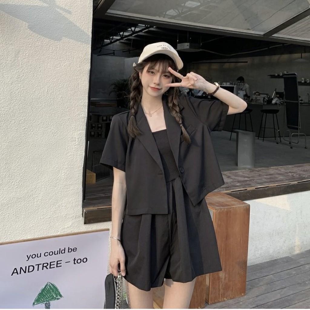 Áo khoác vải blazer dáng ngắn trơn màu Ulzzang style Hàng quảng Châu