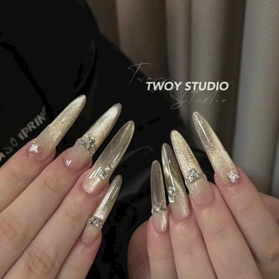Sơn Mắt Mèo Kim Cương Cực Quang Ánh Vàng SJY007 Làm Nail, Sơn Gel Ánh Sao Vàng Trong Suốt Sheng Jia Yu Mẫu Mới tráng gương Sáng Lấp Lánh