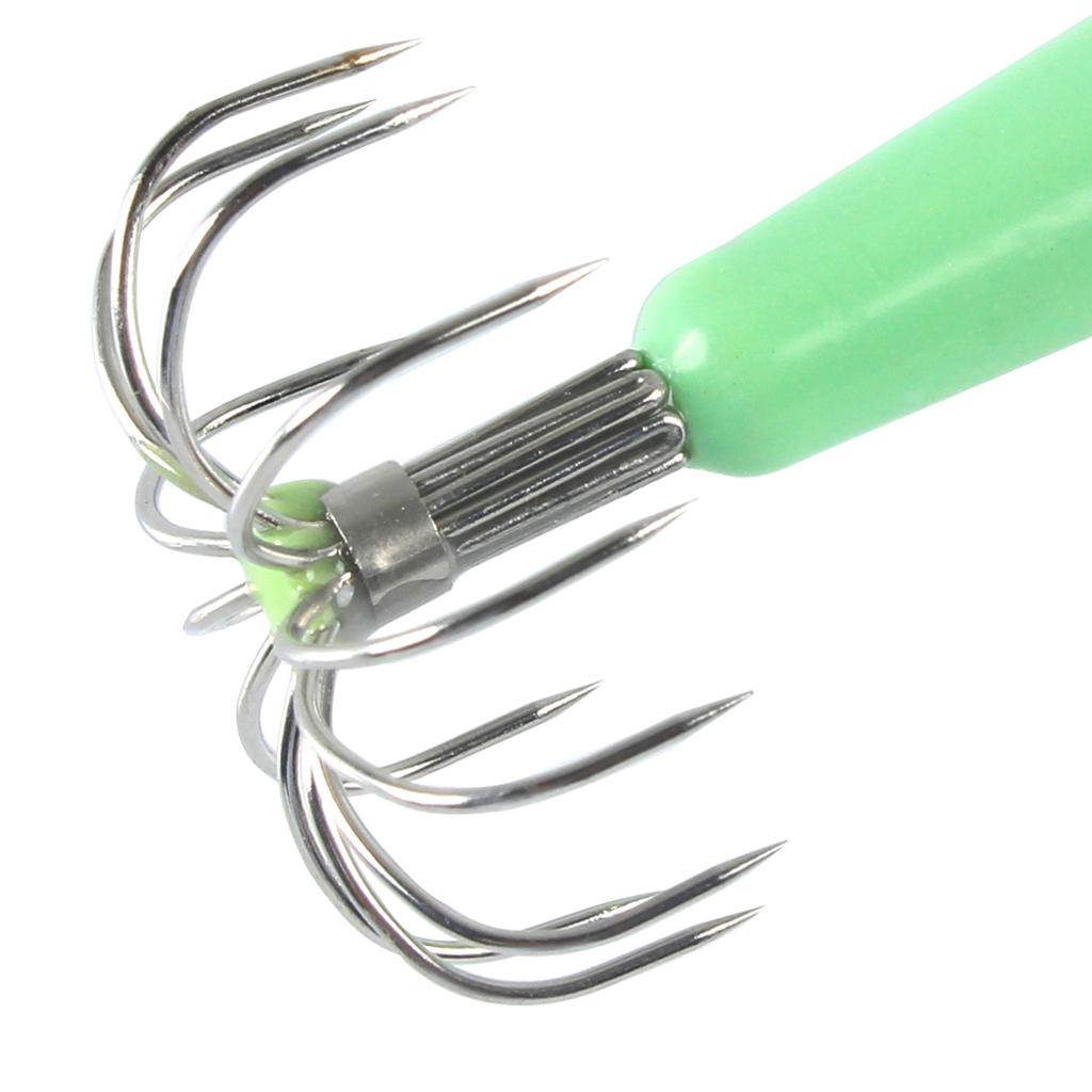 2xStainless Steel Luminous Squid Jig Hook Barrel Umbrella Octopus Hook 8.2cm