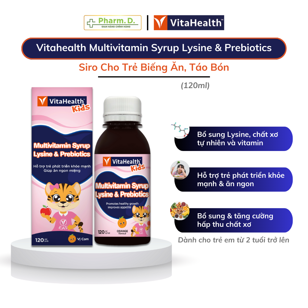 Siro VITAHEALTH Multivitamin Syrup Lysine & Prebiotics Bổ Sung Vitamin Cho Trẻ Em