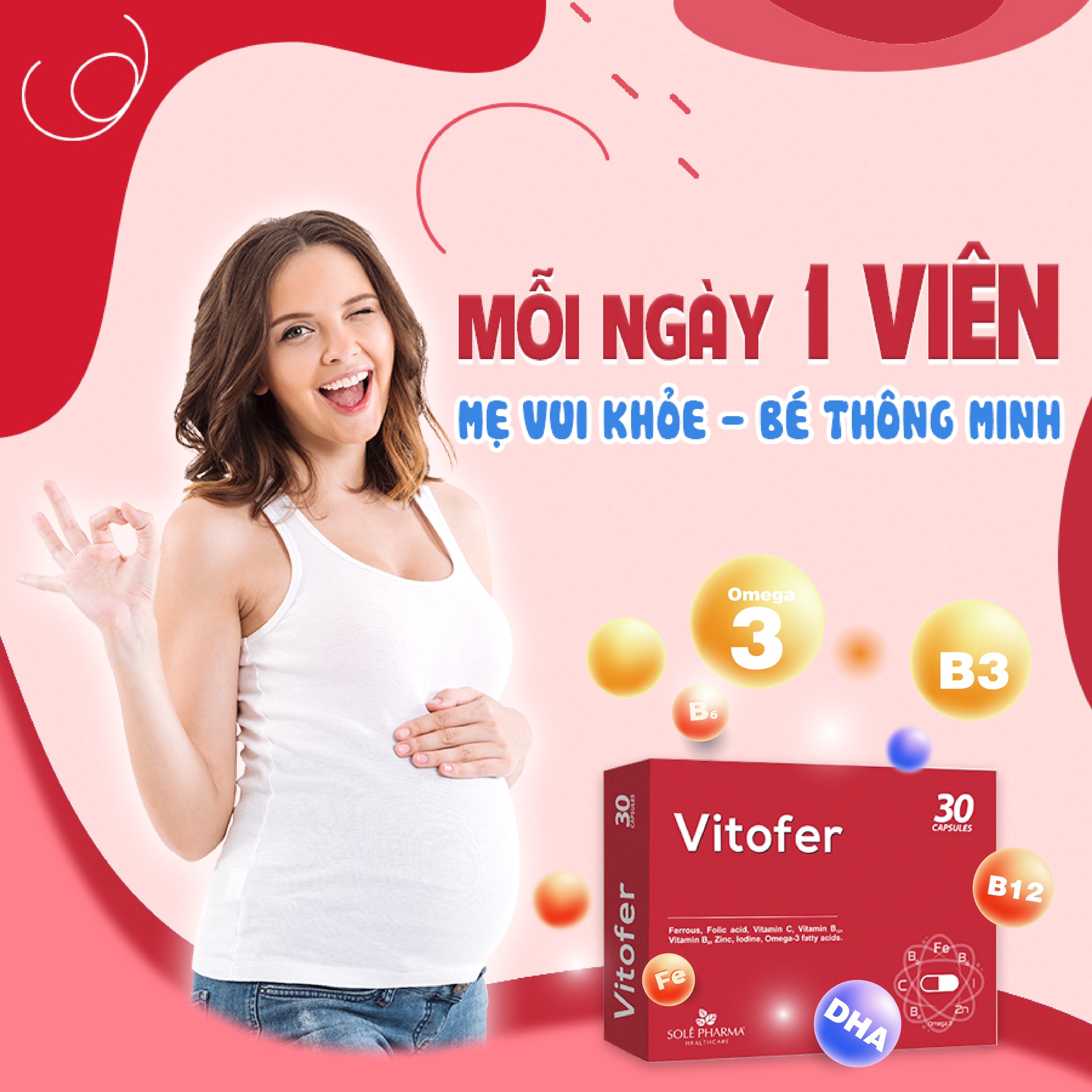 Vitofer viên uống bổ sung sắt cho bà bầu - Hộp 2 vỉ x 15 viên