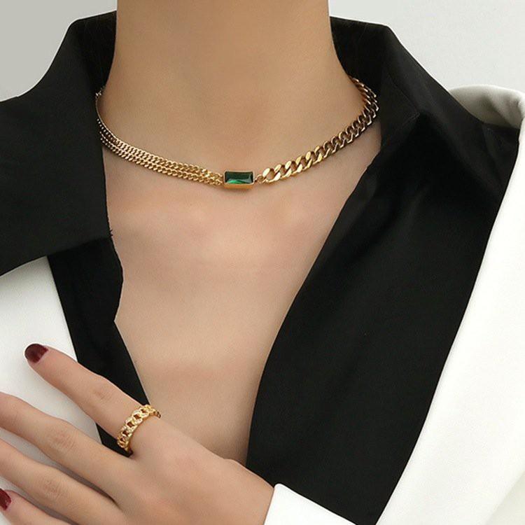Dây chuyền, lắc tay móc xích pha lê xanh thời trang BHDC244