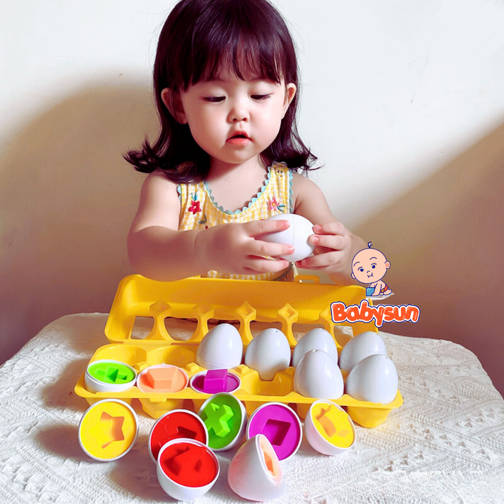 Trò chơi trứng matching egg, sét trứng ghép đôi matching đầu đời cho bé loại cao cấp có khay đựng 12 quả to