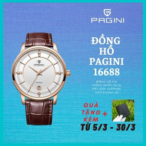 Đồng hồ nam PAGINI PA16688 cao cấp dây da thật mặt tròn – Thiết kế sang trọng, lịch lãm, thời thượng và sang trọng