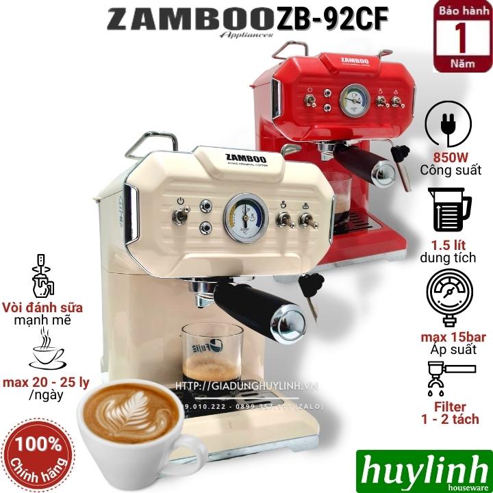 Máy pha cà phê Espresso Zamboo ZB-92CF - [Kem - Đỏ] - Hàng chính hãng