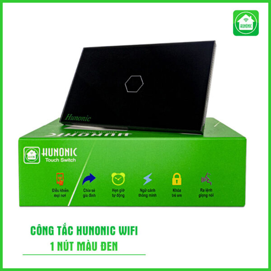 Công tắc thông minh wifi HUNONIC, không cần bộ điều khiển trung tâm, mặt kính cường lực cao cấp.