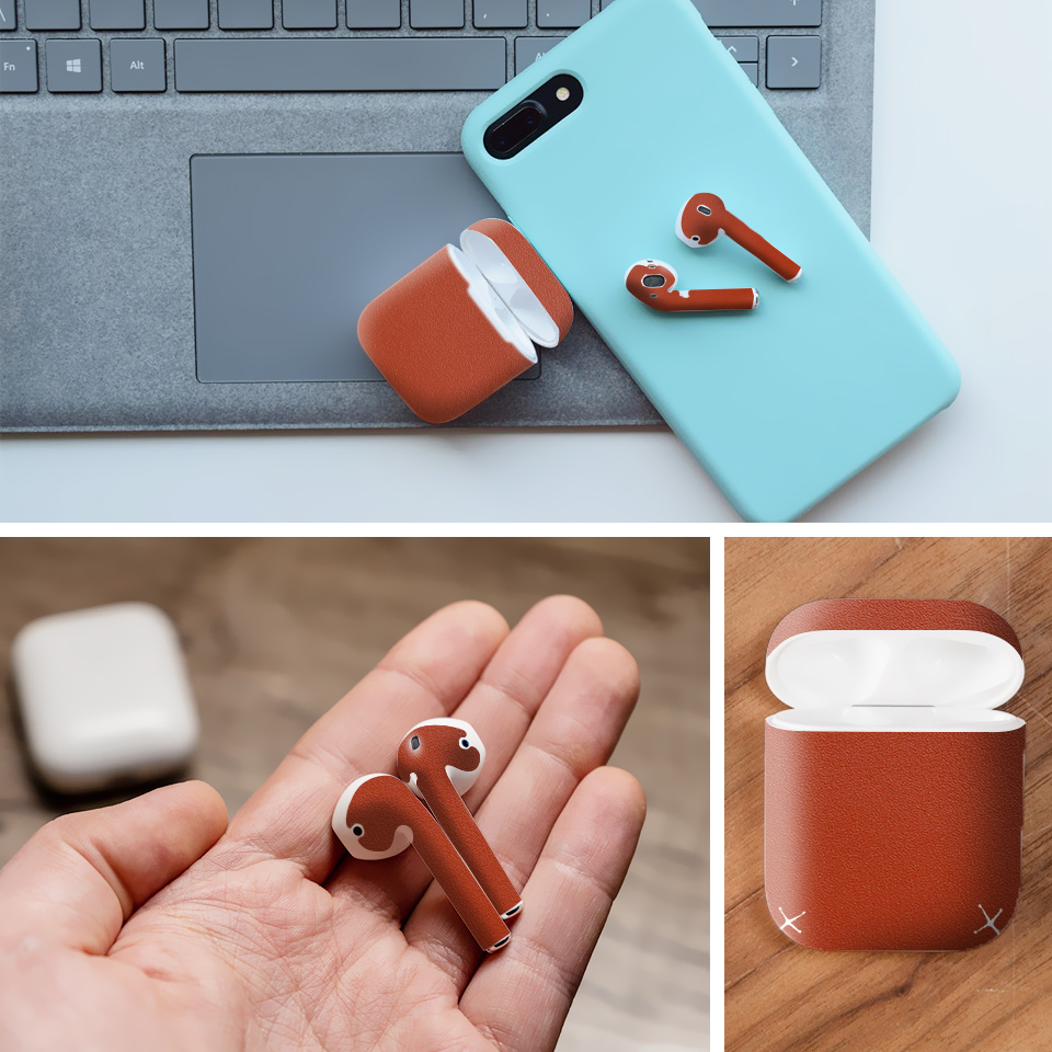 Miếng dán skin chống bẩn cho tai nghe AirPods in hình Vân Da - Da019 (bản không dây 1 và 2