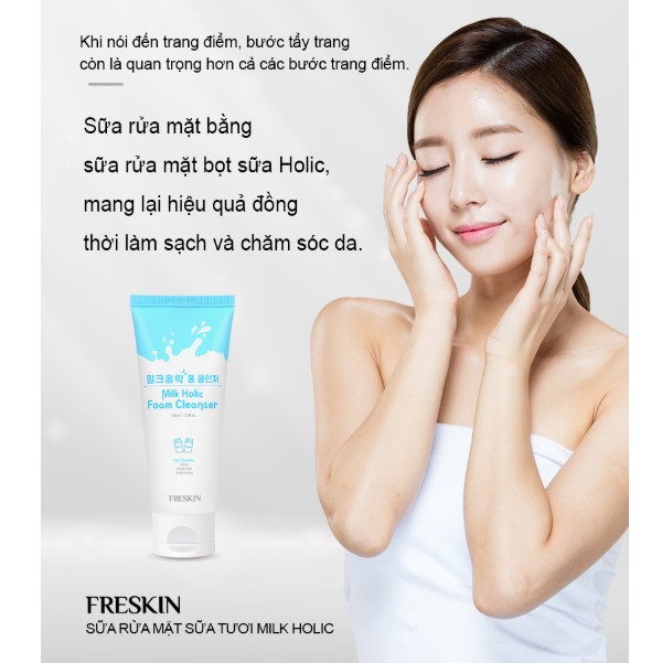 Sữa Rửa Mặt Men Sữa Sạch Freskin, Thanh Tẩy và Tái Tạo Da Mới, Dưỡng Trắng Mịn Da - Milk Holic Foam Cleanser FRESKIN (100ml)