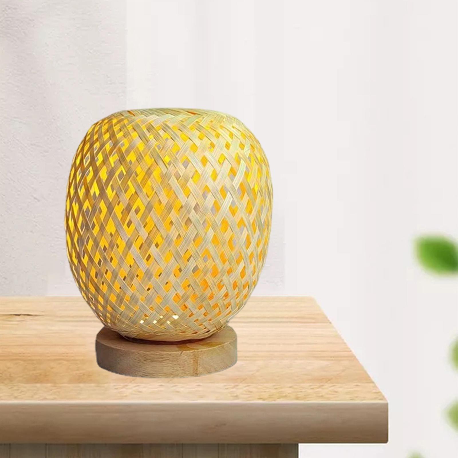 Bamboo Table Lamps with Wood Base Bedroom Bedside Night Light for Bedroom