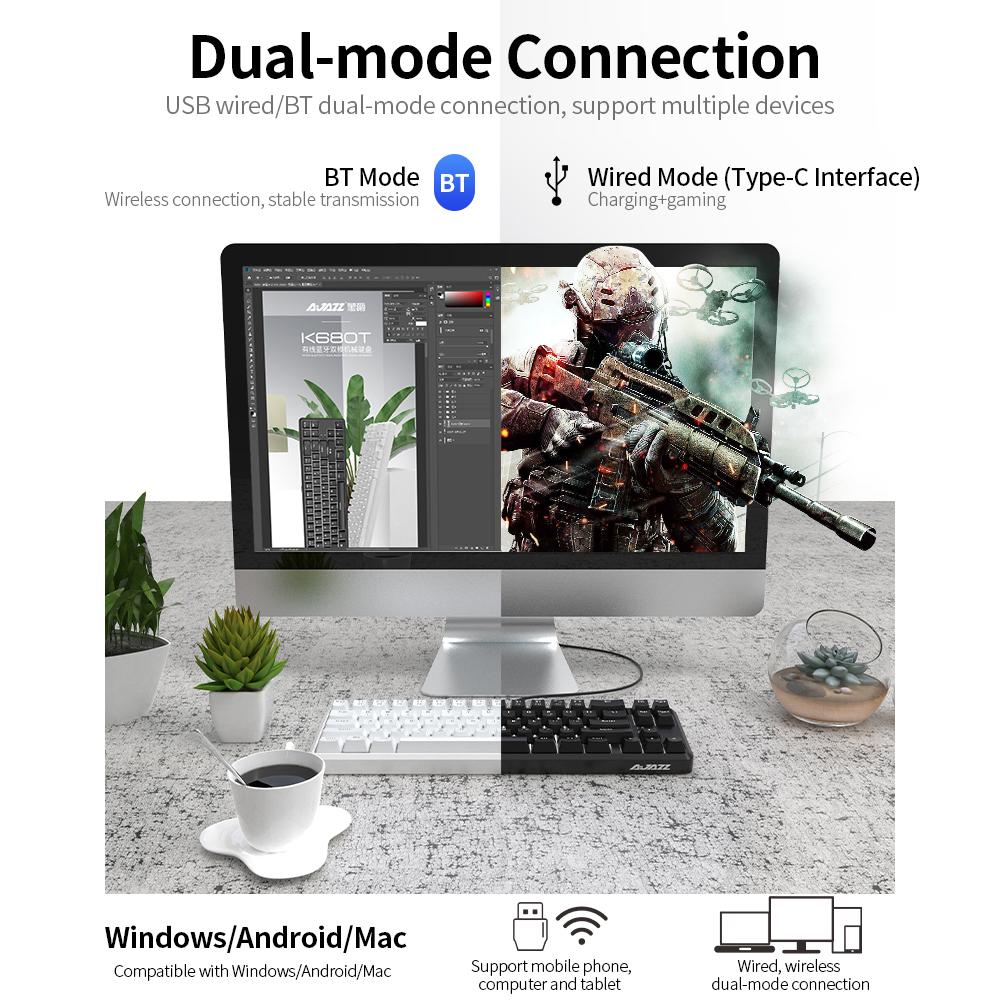 Bàn phím cơ BT Ajazz & K680T hai chế độ có dây có đèn nền nhỏ gọn
