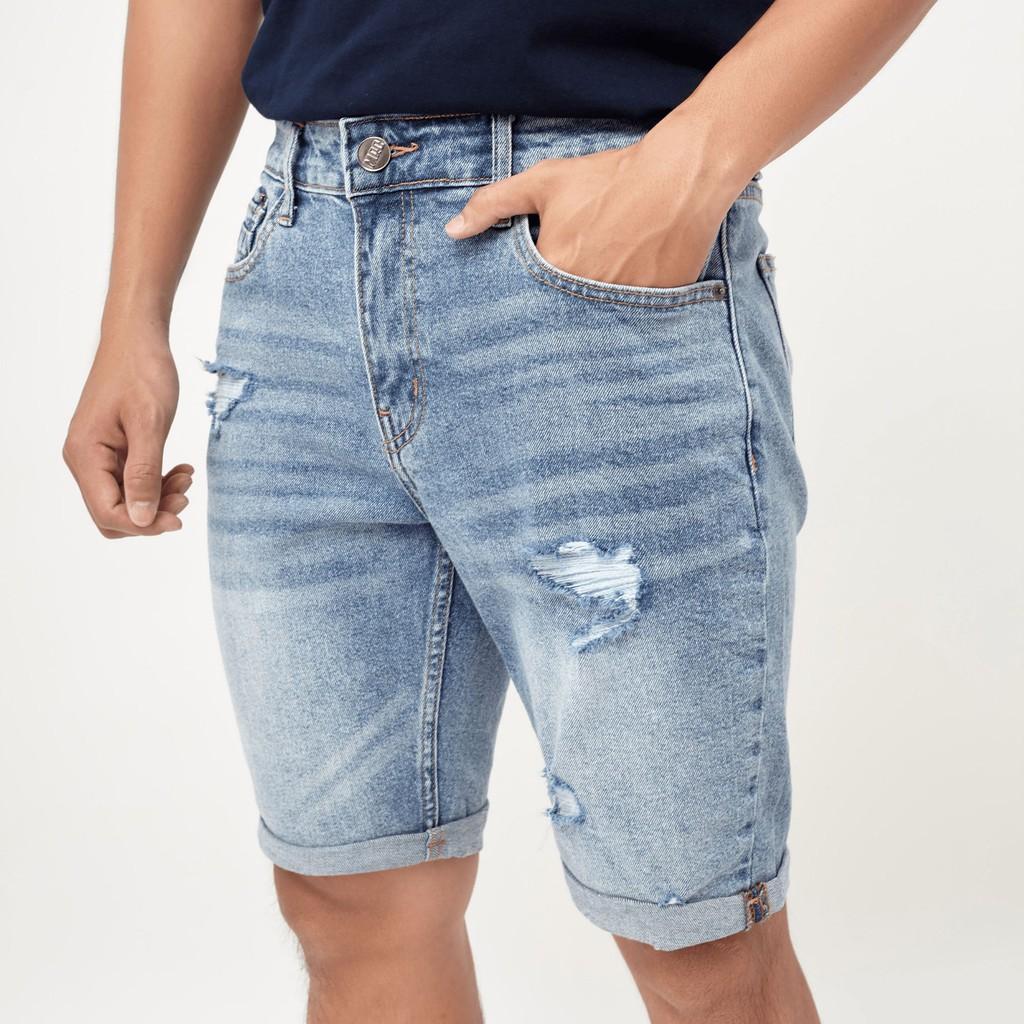 Quần short jean nam xanh rách MRC S171-SN chất cotton cao cấp, form ôm vừa vặn, tôn dáng, trẻ trung - CUONG STORE