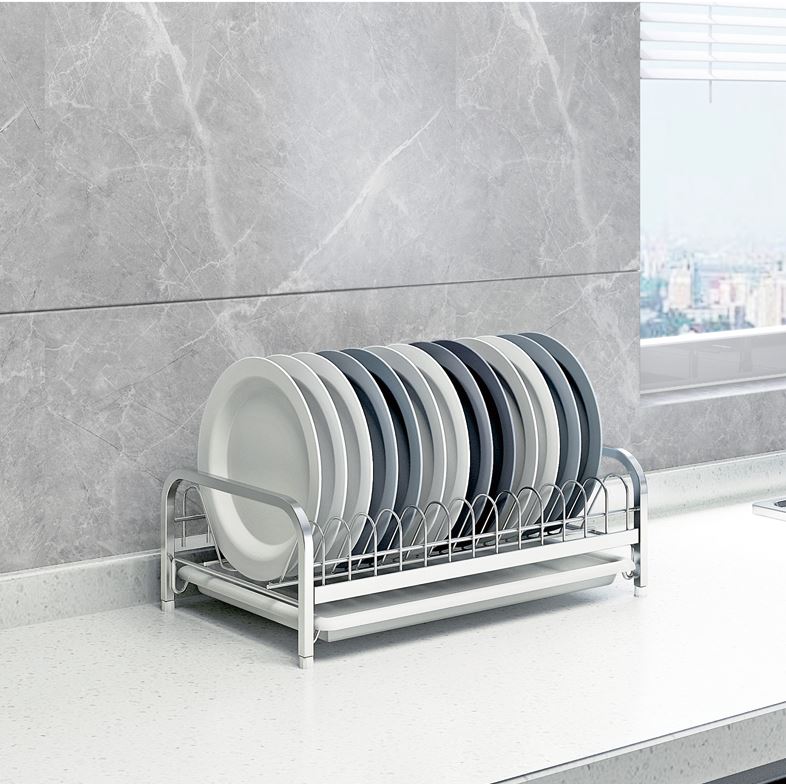 Kệ úp đĩa lớn nhỏ Inox 304 HOBBY Home Decor KUD14 - không rỉ có và khay hứng nước