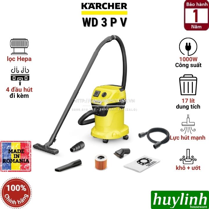 Máy hút bụi khô và ướt Karcher WD3P V - Dung tích 17 lít - Made in Romania - Hàng chính hãng