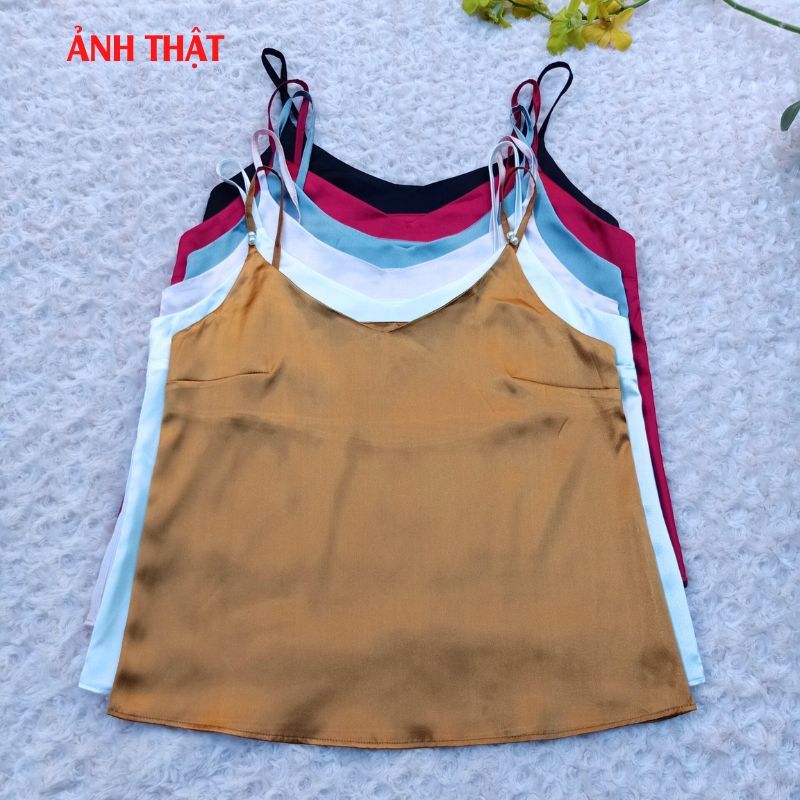 Áo 2 Dây Nữ New  Design Đính Ngọc Trai Mẫu Mới, Lụa Satin Mịn Mát, Phong Cách Vintage Trẻ Trung, Áo Có Nhiều Màu Và Đủ Size AO0004