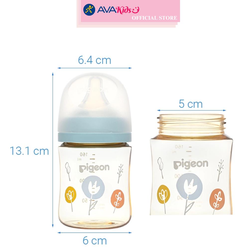 Bình sữa nhựa PPSU Pigeon Plus WN3 cổ rộng phiên bản Nhật 160 ml - Hình hoa (0 - 3 tháng)