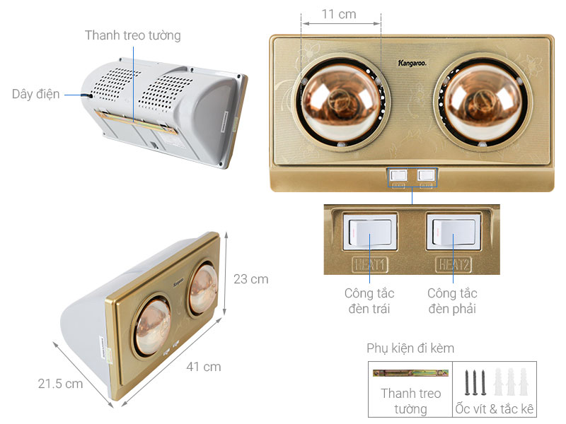 Đèn Sưởi Phòng Tắm Kangaroo KG247N - 2 Bóng - Hàng chính hãng