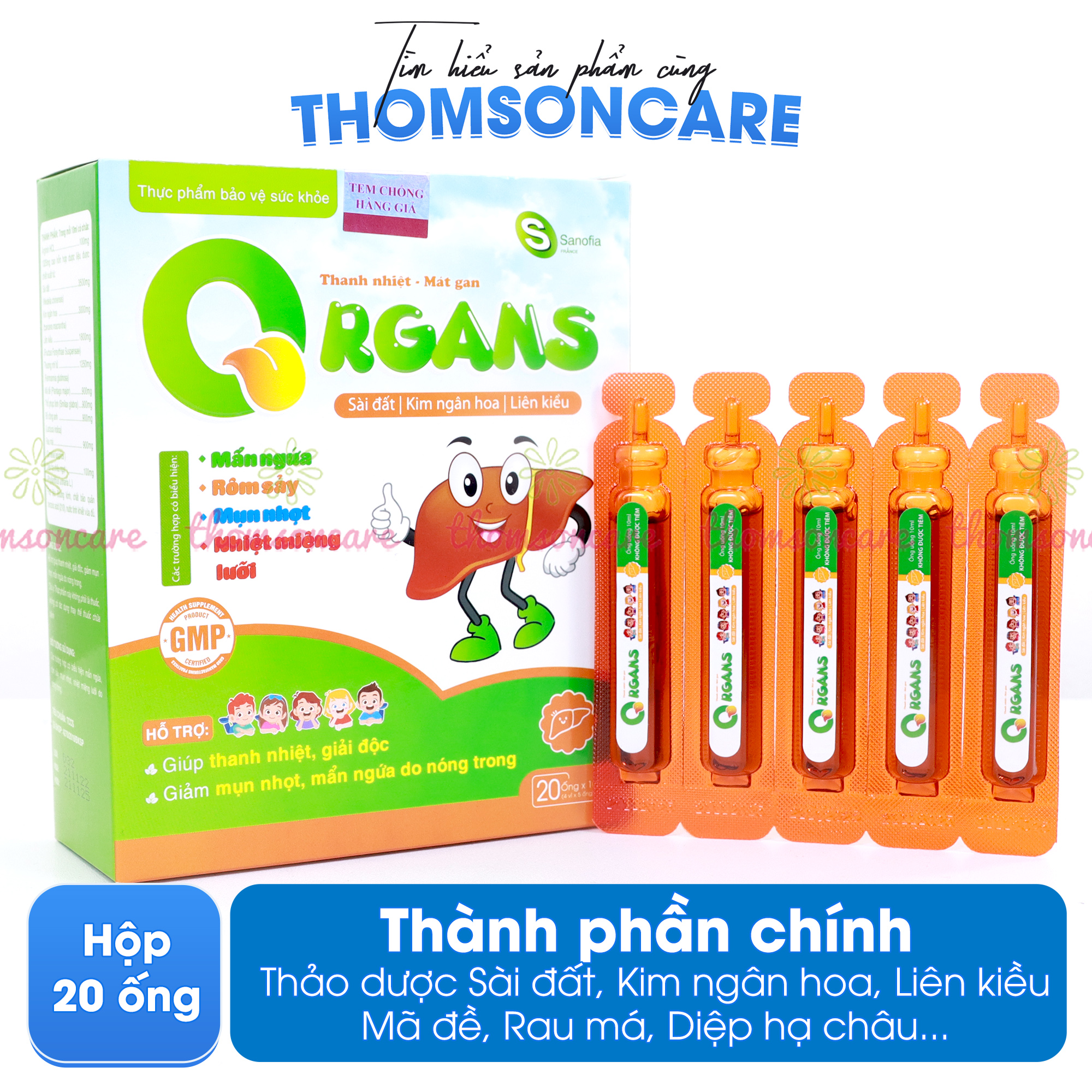 Siro mát gan cho bé Organs Sanofia - Giúp thanh nhiệt, mát gan, giải độc, giảm mụn nhọn từ thảo dược - Hộp 20 ống Thomsoncare