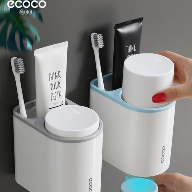 Kệ Để Bàn Chải Đánh Răng, Kệ Nhà Tắm Ecoco 2 Cốc Thông Minh Lắp Đặt Dán Tường
