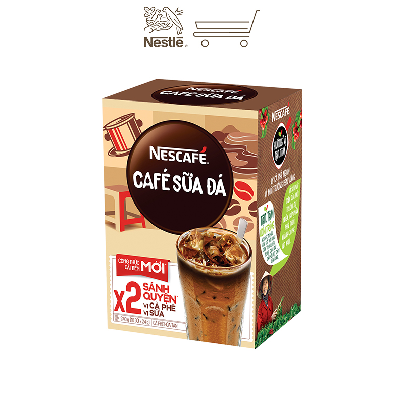 Cà phê hòa tan Nescafé 3in1 cà phê sữa đá (Hộp 10 gói x 24g)