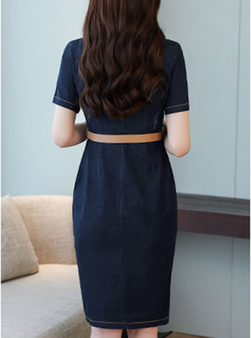 Đầm Jean Nữ Xẻ Ngực Đính Nút Thời Trang