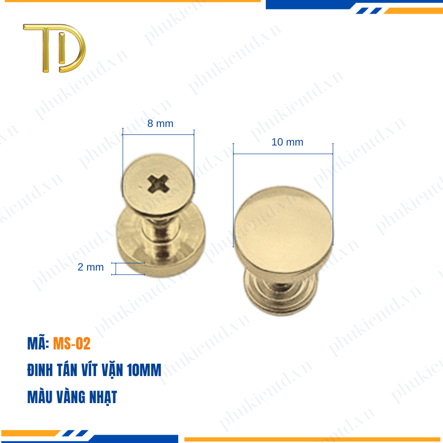 Đinh tán vít vặn, đinh tán vặn ren túi xách 10mm công nghệ mạ điện Electroplating độ bền 5-8 năm