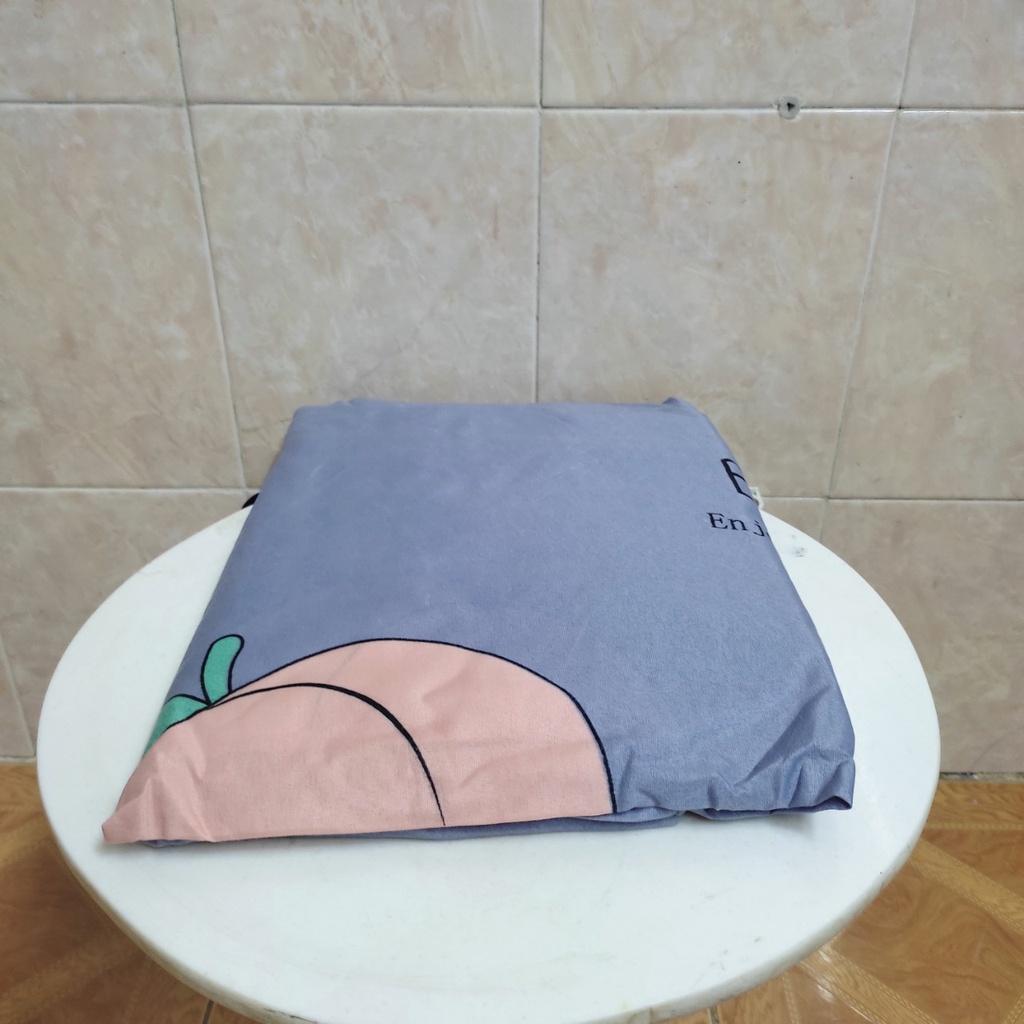 Bộ ga gối cotton giá rẻ 180x200x10cm màu xám họa tiết trái đào