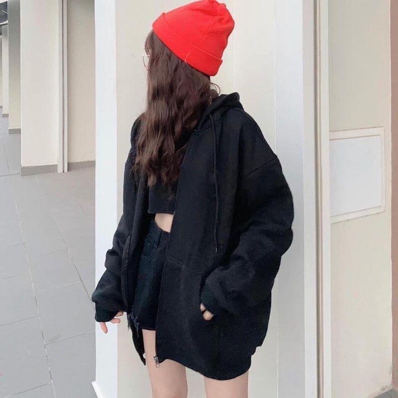 Áo Khoác Nỉ Trơn Unisex, Hoodie Nỉ Khóa Kéo Túi Bụng