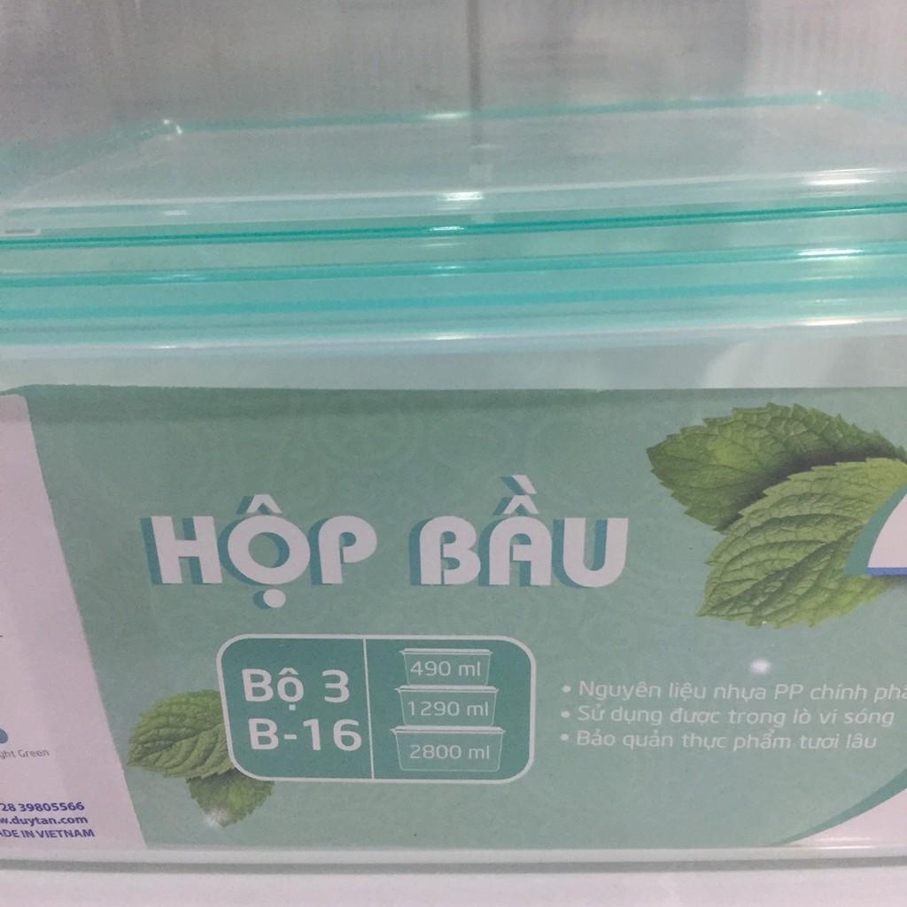 Bộ 3 hộp bầu Duy Tân dung tích 490ml - 1300ml - 2800ml đựng thực phẩm an toàn/Bộ hộp đựng thực phẩm để tủ lạnh có nắp gà